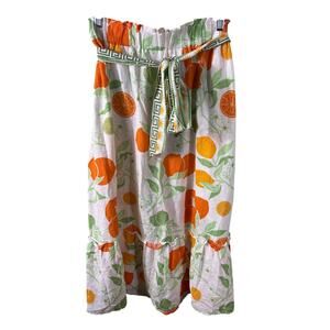 Rachel Zoe Womens Size XL Multicolor Linen Blend Belted Fruits Floral Maxi Skirt